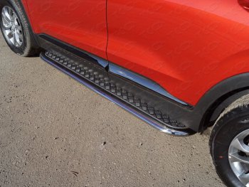 42 999 р. Пороги с площадкой 75х42 мм ТСС Тюнинг  Hyundai Santa Fe  4 TM (2018-2021) (серые). Увеличить фотографию 1