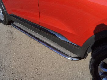 53 949 р. Пороги с площадкой 75х42 мм Premium ТСС Тюнинг  Hyundai Santa Fe  4 TM (2018-2021) (нержавейка). Увеличить фотографию 1