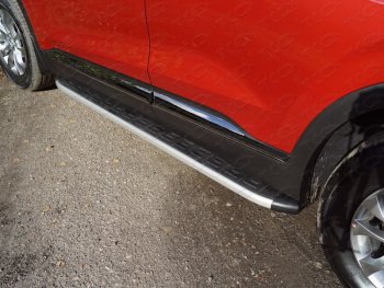  Пороги алюминиевые с пластиковой накладкой, ТСС Тюнинг Hyundai (Хюндаи) Santa Fe (Санта)  4 TM (2020-2024) 4 TM рестайлинг  (серые)