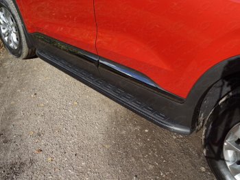 Пороги алюминиевые с пластиковой накладкой ТСС Тюнинг Hyundai (Хюндаи) Santa Fe (Санта)  4 TM (2018-2021) 4 TM дорестайлинг  (карбон черные)