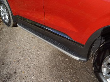 21 349 р. Пороги алюминиевые с пластиковой накладкой ТСС Тюнинг  Hyundai Santa Fe  4 TM (2018-2021) (карбон серые). Увеличить фотографию 1