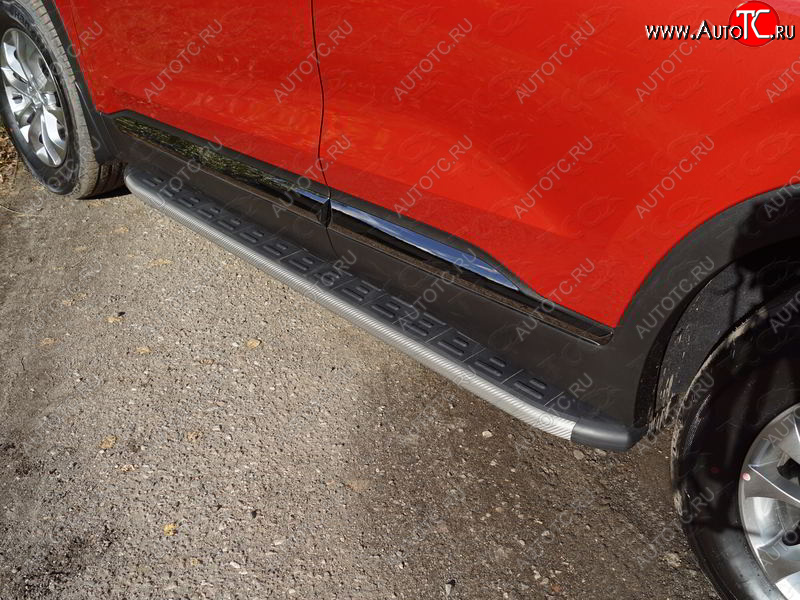 21 349 р. Пороги алюминиевые с пластиковой накладкой ТСС Тюнинг  Hyundai Santa Fe  4 TM (2018-2021) (карбон серые)