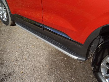 21 349 р. Пороги алюминиевые с пластиковой накладкой, ТСС Тюнинг  Hyundai Santa Fe  4 TM (2018-2021) (карбон серебро). Увеличить фотографию 1