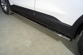 34 549 р. Пороги овальные с проступью 75х42 мм ТСС Тюнинг  Hyundai Santa Fe  4 TM (2020-2024) (серые). Увеличить фотографию 1