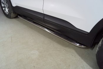 Пороги овальные гнутые с накладкой 75х42 мм Hyundai (Хюндаи) Santa Fe (Санта)  4 TM (2020-2024) 4 TM рестайлинг  (серые)