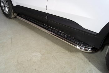 35 599 р. Пороги с площадкой 60,3 мм ТСС Тюнинг  Hyundai Santa Fe  4 TM (2020-2024) (серые). Увеличить фотографию 1