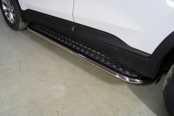 43 999 р. Пороги с площадкой 75х42 мм ТСС Тюнинг  Hyundai Santa Fe  4 TM (2020-2024) (серые). Увеличить фотографию 1