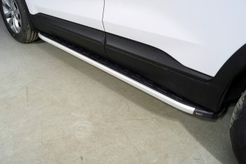 Пороги алюминиевые с пластиковой накладкой, ТСС Тюнинг Hyundai (Хюндаи) Santa Fe (Санта)  4 TM (2018-2021) 4 TM дорестайлинг  (серые)