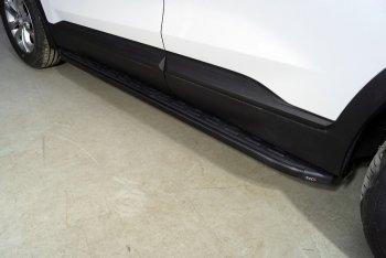 Пороги алюминиевые с пластиковой накладкой ТСС Тюнинг Hyundai (Хюндаи) Santa Fe (Санта)  4 TM (2020-2024) 4 TM рестайлинг  (карбон черные)