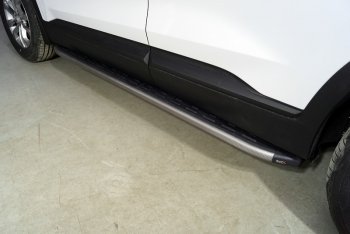 Пороги алюминиевые с пластиковой накладкой ТСС Тюнинг Hyundai (Хюндаи) Santa Fe (Санта)  4 TM (2020-2024) 4 TM рестайлинг  (карбон серые)