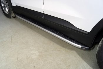 21 349 р. Пороги алюминиевые с пластиковой накладкой, ТСС Тюнинг  Hyundai Santa Fe  4 TM (2020-2024) (карбон серебро). Увеличить фотографию 1