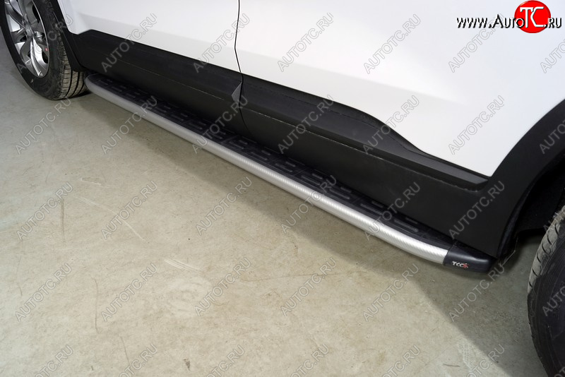 21 349 р. Пороги алюминиевые с пластиковой накладкой, ТСС Тюнинг  Hyundai Santa Fe  4 TM (2020-2024) (карбон серебро)