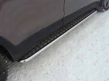 30 849 р. Пороги с площадкой 42,4 мм ТСС Тюнинг  Hyundai Grand Santa Fe  1 DM (2013-2016) (серые). Увеличить фотографию 1