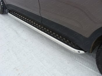 Пороги с площадкой 60,3 мм ТСС Тюнинг Hyundai (Хюндаи) Grand Santa Fe (гранд)  1 DM (2013-2016) 1 DM дорестайлинг  (серые)