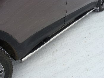 Пороги овальные с накладкой 75х42 мм ТСС Тюнинг Hyundai (Хюндаи) Grand Santa Fe (гранд)  1 DM (2013-2016) 1 DM дорестайлинг  (серые)