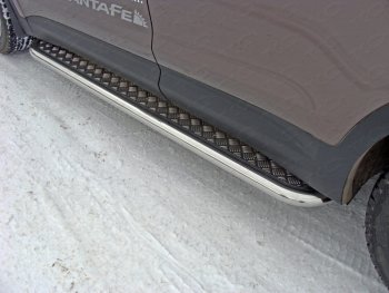35 599 р. Пороги с площадкой 60,3 мм ТСС Тюнинг  Hyundai Grand Santa Fe  1 DM (2016-2018) (серые). Увеличить фотографию 1