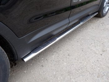 Пороги овальные с накладкой 75х42 мм ТСС Тюнинг Hyundai (Хюндаи) Grand Santa Fe (гранд)  1 DM (2016-2018) 1 DM рестайлинг  (серые)