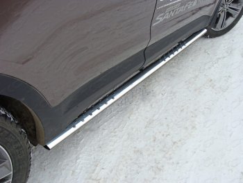Пороги овальные с проступью 75х42 мм ТСС Тюнинг Hyundai (Хюндаи) Grand Santa Fe (гранд)  1 DM (2016-2018) 1 DM рестайлинг  (серые)