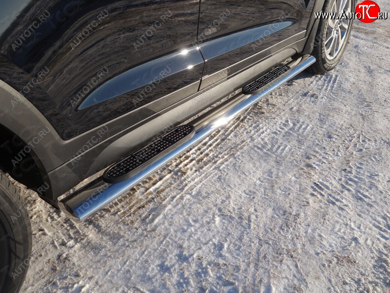 39 699 р. Пороги овальные с накладкой 120х60 мм ТСС Тюнинг  Hyundai Tucson  3 TL (2015-2018) (серые)