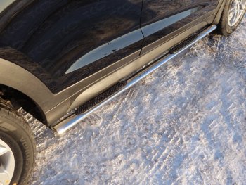 29 999 р. Пороги овальные с накладкой 75х42 мм ТСС Тюнинг  Hyundai Tucson  3 TL (2015-2018) (серые). Увеличить фотографию 1
