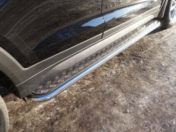 28 099 р. Пороги с площадкой 42,4 мм ТСС Тюнинг  Hyundai Tucson  3 TL (2015-2018) (серые). Увеличить фотографию 1