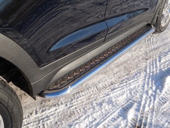Пороги с площадкой 60,3 мм ТСС Тюнинг Hyundai (Хюндаи) Tucson (Туссон)  3 TL (2015-2018) 3 TL дорестайлинг  (серые)