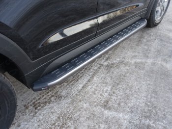 Пороги алюминиевые с пластиковой накладкой, ТСС Тюнинг Hyundai Tucson 3 TL дорестайлинг (2015-2018)  (карбон серые)
