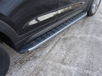 Пороги алюминиевые с пластиковой накладкой, ТСС Тюнинг Hyundai Tucson 3 TL дорестайлинг (2015-2018)  (карбон серебро )