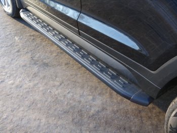 21 349 р. Пороги алюминиевые с пластиковой накладкой, ТСС Тюнинг  Hyundai Tucson  3 TL (2015-2018) (карбон черные). Увеличить фотографию 1
