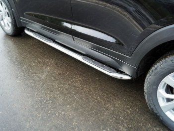 36 949 р. Пороги овальные гнутые с накладкой 75х42 мм  Hyundai Tucson  3 TL (2018-2021) (серые). Увеличить фотографию 1