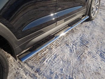 41 999 р. Пороги овальные с накладкой 120х60 мм ТСС Тюнинг  Hyundai Tucson  3 TL (2018-2021) (серые). Увеличить фотографию 1