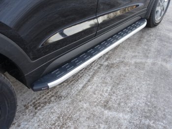 Пороги алюминиевые с пластиковой накладкой ТСС Тюнинг Hyundai Tucson 3 TL рестайлинг (2018-2021)  (серые)