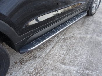 Пороги алюминиевые с пластиковой накладкой, ТСС Тюнинг Hyundai Tucson 3 TL рестайлинг (2018-2021)  (карбон серые)