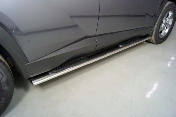 Пороги овальные с накладкой 120х60 мм ТСС Тюнинг Hyundai Tucson 4 NX4 (2020-2022)  (серые)