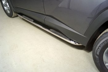 Пороги овальные гнутые с накладкой 75х42 мм Hyundai (Хюндаи) Tucson (Туссон)  4 NX4 (2020-2022) 4 NX4  (серые)