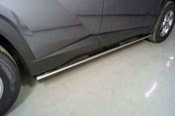 Пороги овальные с накладкой 75х42 мм ТСС Тюнинг Hyundai Tucson 4 NX4 (2020-2022)  (серые)