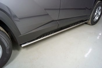 Пороги овальные с проступью 75х42 мм ТСС Тюнинг Hyundai Tucson 4 NX4 (2020-2022)  (серые)