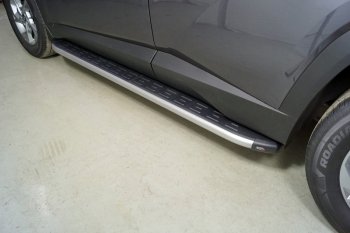 Пороги алюминиевые с пластиковой накладкой, ТСС Тюнинг Hyundai Tucson 4 NX4 (2020-2022)  (карбон серебро)