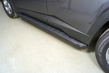 Пороги алюминиевые с пластиковой накладкой ТСС Тюнинг Hyundai Tucson 4 NX4 (2020-2022)  (карбон черные)