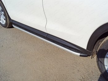 Пороги алюминиевые с пластиковой накладкой ТСС Тюнинг INFINITI Qx50 (2018-2024)  (серые)