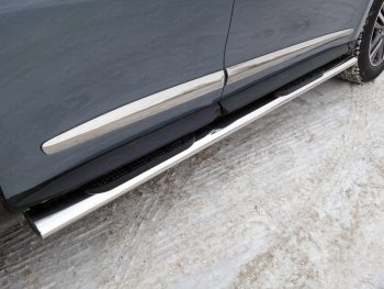 Пороги овальные с накладкой 120х60 мм ТСС Тюнинг INFINITI QX60 L50 рестайлинг (2016-2021)  (серые)