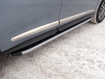 Пороги алюминиевые с пластиковой накладкой, ТСС Тюнинг INFINITI QX60 L50 рестайлинг (2016-2021)  (карбон серебро)