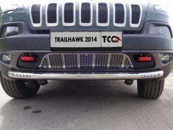 37 649 р. Защита переднего бампера нижняя с ходовыми огнями 60,3 мм ТСС Тюнинг  Jeep Cherokee  Trailhawk (2014-2024) (нержавейка). Увеличить фотографию 1