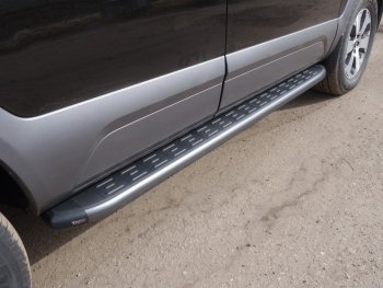 Пороги алюминиевые с пластиковой накладкой ТСС Тюнинг KIA Mohave HM2 (2019-2022)  (карбон серые)
