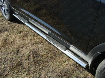 Пороги овальные с накладкой 75х42 мм ТСС Тюнинг KIA Sportage 3 SL рестайлинг (2014-2016)  (серые)