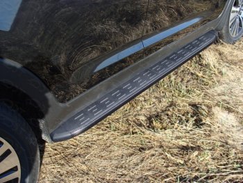 Пороги алюминиевые с пластиковой накладкой ТСС Тюнинг KIA Sportage 3 SL рестайлинг (2014-2016)  (карбон черные)