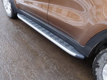 Пороги алюминиевые с пластиковой накладкой ТСС Тюнинг KIA Sportage 5 NQ5 (2021-2024)  (карбон серебро)
