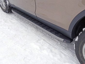 Пороги алюминиевые с пластиковой накладкой, ТСС Тюнинг Land Rover Discovery Sport L550 дорестайлинг (2014-2019)  (карбон серые)