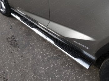 Пороги овальные с накладкой 120х60 мм кроме F-Sport ТСС Тюнинг Lexus NX 300h Z10 дорестайлинг (2014-2017)  (серые)