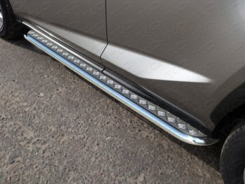 28 099 р. Пороги с площадкой 42,4 мм кроме F-Sport ТСС Тюнинг  Lexus NX  300h (2014-2017) (серые). Увеличить фотографию 1